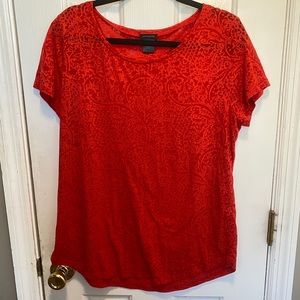 ♥️💖 Ann Taylor Semi Sheer Lacey T Shirt Red Orange Sz XL